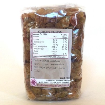 Buy Mulberry Bush Wholefoods Golden Raisins 500g Dried Fruit Online − UK Supplier